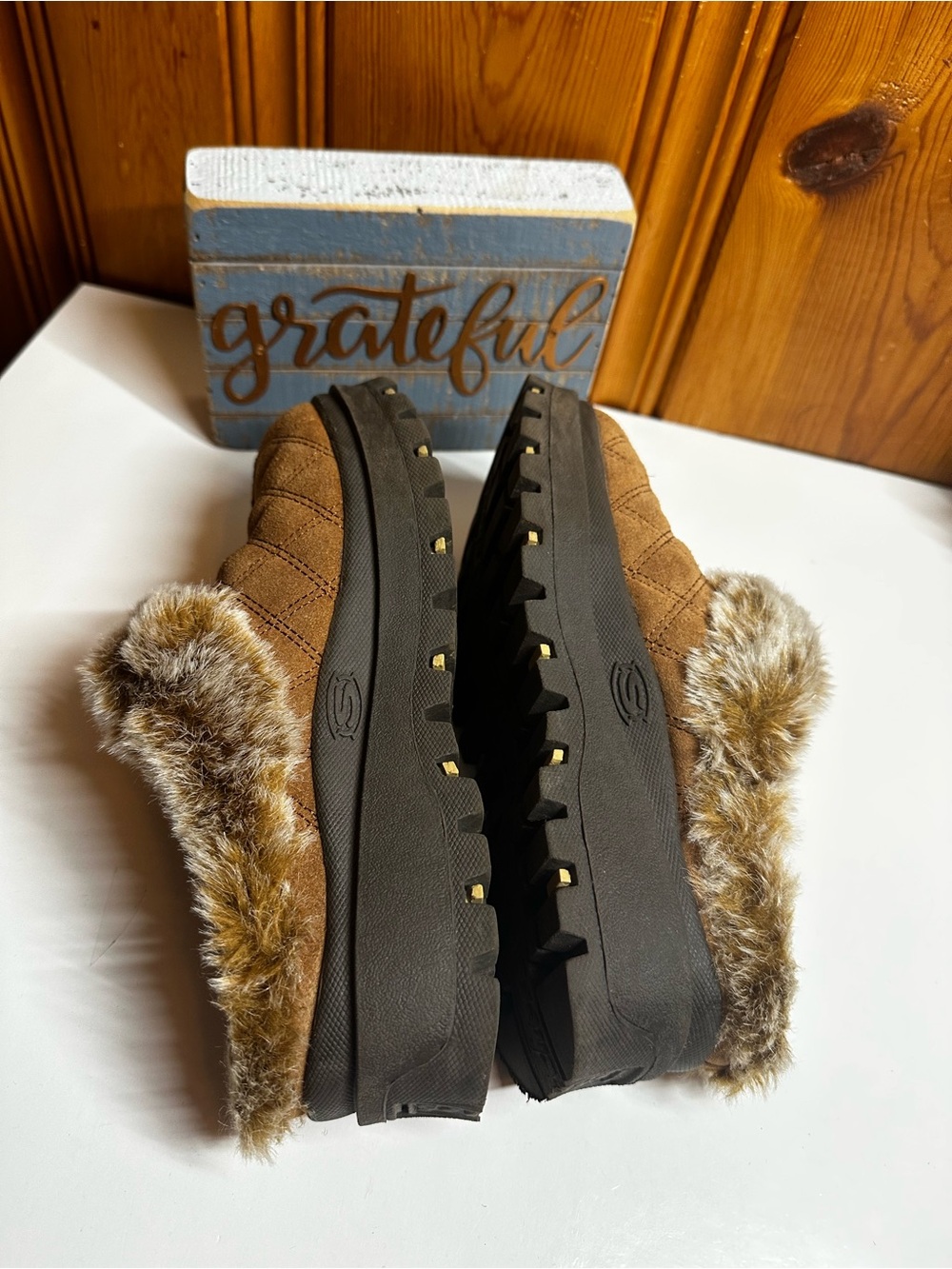Skechers Brown Faux-Fur Lined Slip-On Slippers